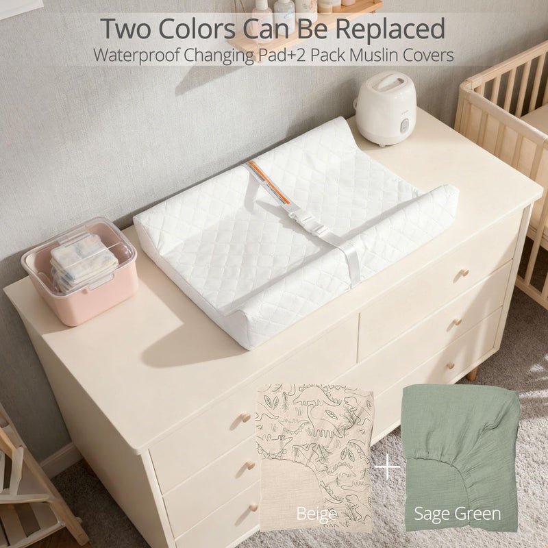 JVEOO Muslin Baby Changing Pad, 2 Pack Muslin Soft Cotton Covers & Waterproof Lining Foam Diaper Changing Table Pad 32" x 16.6" Mat for Dressers - Image 2
